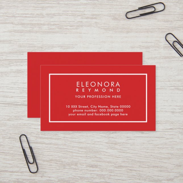 Elegant Fiery-Red-Colour Business Card (Front/Back In Situ)