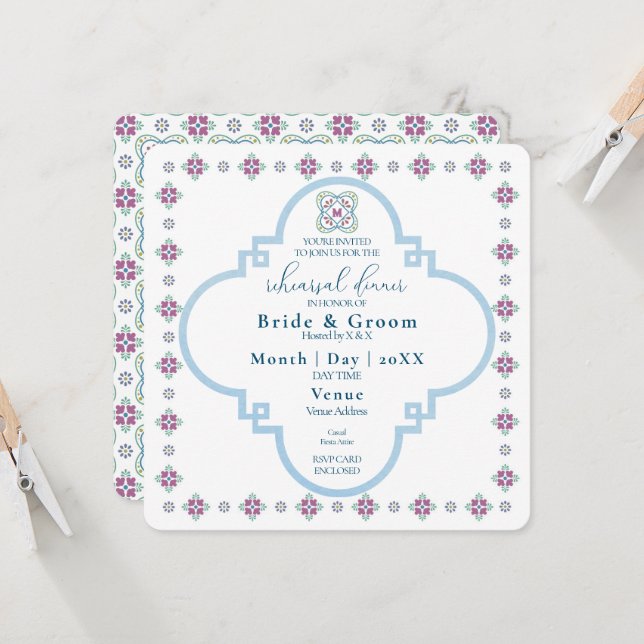 Elegant Fiesta Rehearsal Dinner Invitation (Front/Back In Situ)