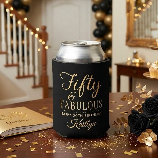 Elegant Fifty and Fabulous! 50th Birthday Party Can Cooler (Creator Uploaded)