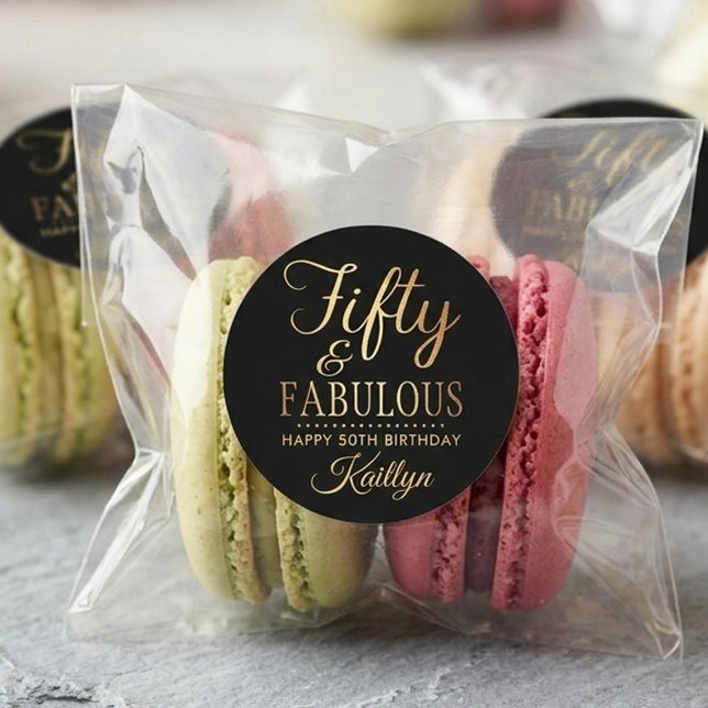 Elegant Fifty and Fabulous! 50th Birthday Party Classic Round Sticker (Creator Uploaded)