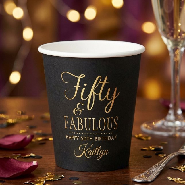 Elegant Fifty and Fabulous! 50th Birthday Party Paper Cups (Creator Uploaded)
