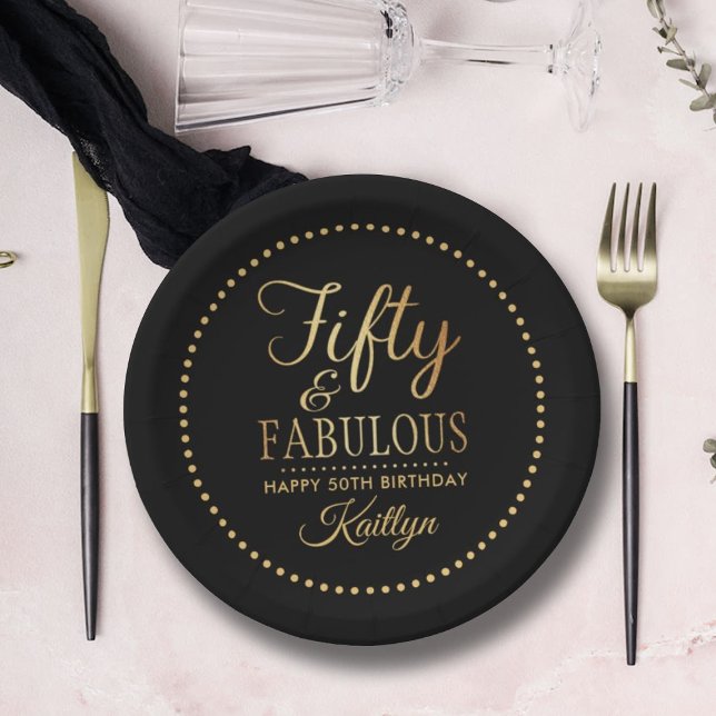 Elegant Fifty and Fabulous! 50th Birthday Party Paper Plate (Creator Uploaded)