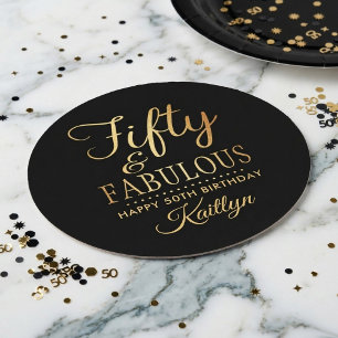 Elegant Fifty and Fabulous! 50th Birthday Party Round Paper Coaster