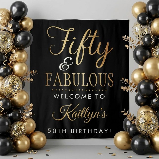 Elegant Fifty and Fabulous! 50th Birthday Party Tapestry (Creator Uploaded)