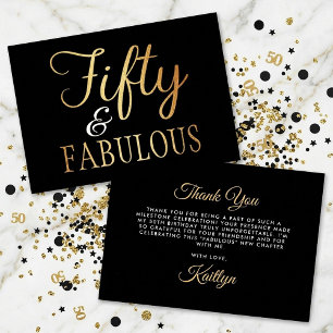 Elegant Fifty and Fabulous! 50th Birthday Party Thank You Card