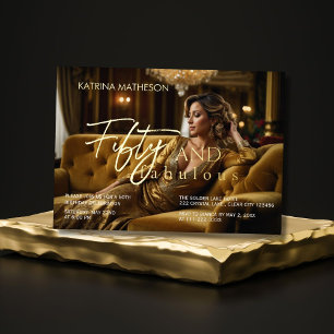 Elegant Fifty and Fabulous Photo Gold Foil Invitat