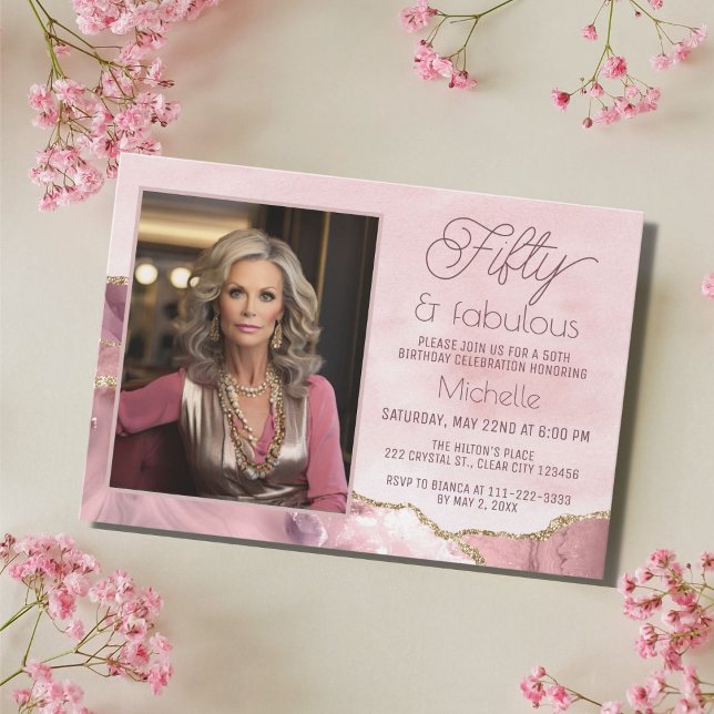 Elegant Fifty & Fabulous 50th Birthday  Invitation (Creator Uploaded)