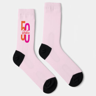 Elegant Fifty & Fabulous 50th Birthday Pink Socks