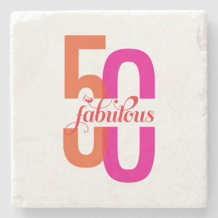 Elegant Fifty & Fabulous 50th Birthday Stone Coaster