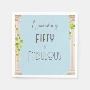 Elegant Fifty Fabulous Birthday Blue Greek Theme Napkin