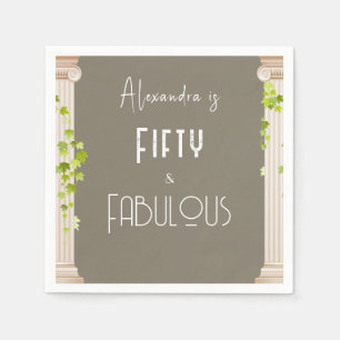Elegant Fifty Fabulous Birthday Greek Theme Brown Napkin