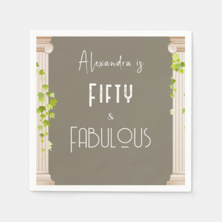 Elegant Fifty Fabulous Birthday Greek Theme Brown Napkin