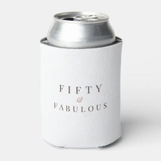 Elegant Fifty & Fabulous Birthday Modern White Can Cooler