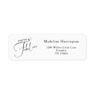 Elegant Fifty & Fabulous Fun Script 50th Birthday Return Address Label