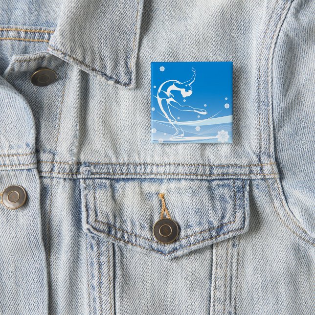 Elegant Figure Skater Silhouette Snowflakes 15 Cm Square Badge (Creator Uploaded)