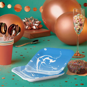 Elegant Figure Skater Silhouette Snowflakes Paper Plate