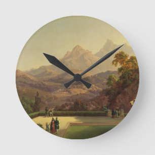 Elegant Figures Conversing on a Terrace, Sintra, P Round Clock