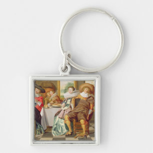 Elegant Figures Feasting at a Table Key Ring