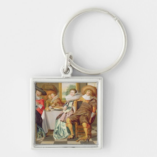 Elegant Figures Feasting at a Table Key Ring (Front)