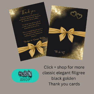 elegant filigree black golden wedding thanks card