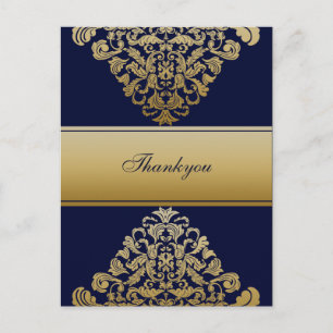 Elegant Filigree Navy Gold Wedding Postcard