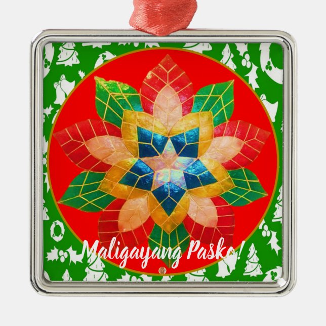 Elegant Filipino Parol Style, FilAm, Philippines Metal Ornament (Front)