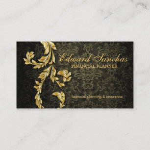 Elegant Financial Planner Gold Leaf Olive Green Business Card