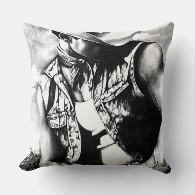 Elegant Fine Art  Drawing Of Western Cowboy Theme Cushion (Front)