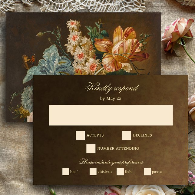 Elegant Fine Art Floral Still Life Wedding RSVP Card (Creator Uploaded)