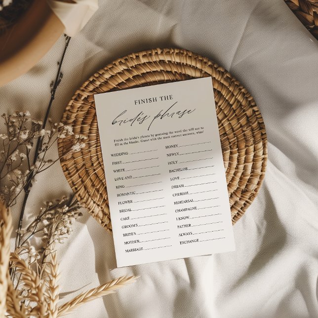 Elegant Finish the Bride's Phrase Bridal Game Card (Creator Uploaded)
