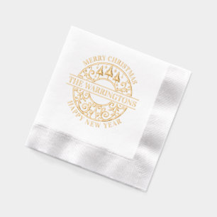 Elegant Fir Trees Stars Lacy Filigree Family Name Foil Napkins