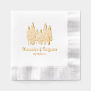 Elegant Fir Trees Wedding Couple Name Date Foil Napkins