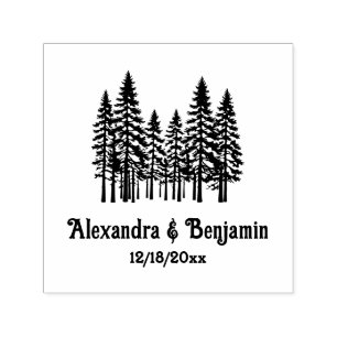 Elegant Fir Trees Wedding Couple Name Date Self-inking Stamp