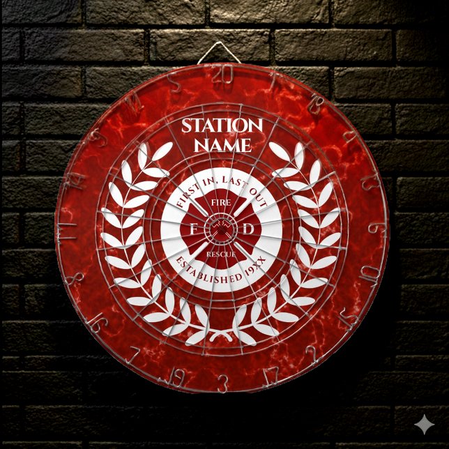 Elegant Fire House Station Red Marble White Laurel Dartboard (Elegant Fire Hall/Station Red Marble Dartboard Cover Photo)