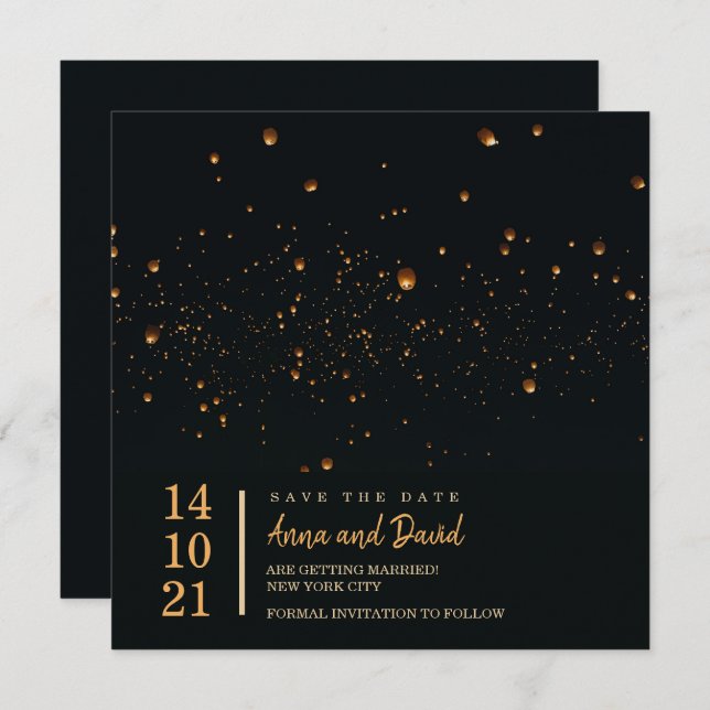 Elegant Fire Sky Lantern Save The Date Invitation (Front/Back)