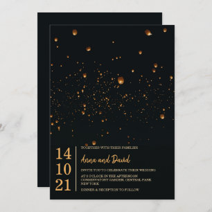 Elegant Fire Sky Lantern Wedding Invitation