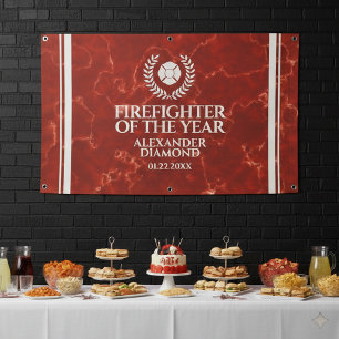 Elegant Firefighter of the Year Red Marble Banner