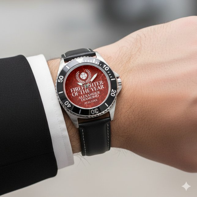 Elegant Firefighter of the Year Red Marble Watch (Elegant Firefighter of the Year Red Marble Wristwatch Cover Photo)