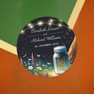 Elegant Firefly Rustic Wedding Invitation Classic Round Sticker