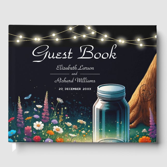 Elegant Firefly Rustic Wedding Invitation Guest Book (Front)