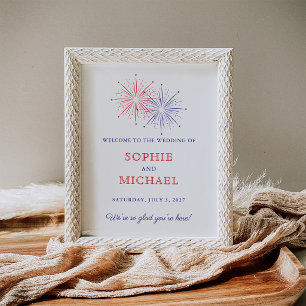 Elegant Fireworks 4th of July Wedding Welcome Sign