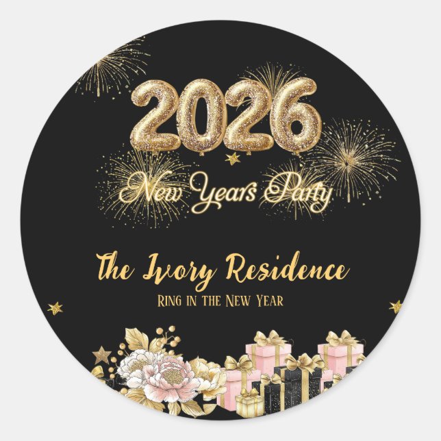 Elegant Fireworks New Year Classic Round Sticker (Front)