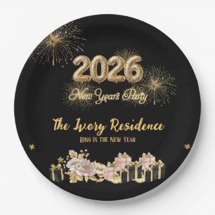 Elegant Fireworks New Year Paper Plate
