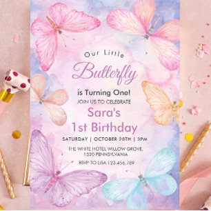 Elegant First 1st Birthday Little Butterfly Party Invitation