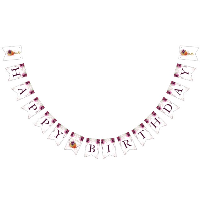 Elegant First Birthday Burgundy Autumn Bunting (All)
