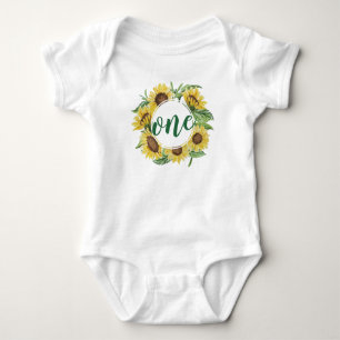 Elegant First Birthday Sunflower Wreath Bodysuit