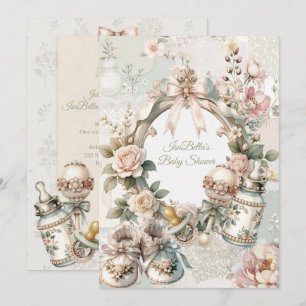 Elegant First Bloom Baby Shower Invitation with Fl