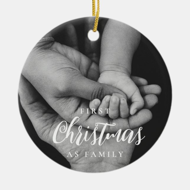Elegant First Christmas as Family Photo Ceramic Ornament (Front)