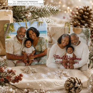 Elegant First Christmas as Grandparents 2 Photos Ceramic Ornament