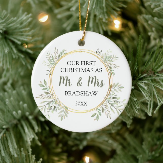 Elegant First Christmas As Mr & Mrs Ceramic Ornament (Tree)